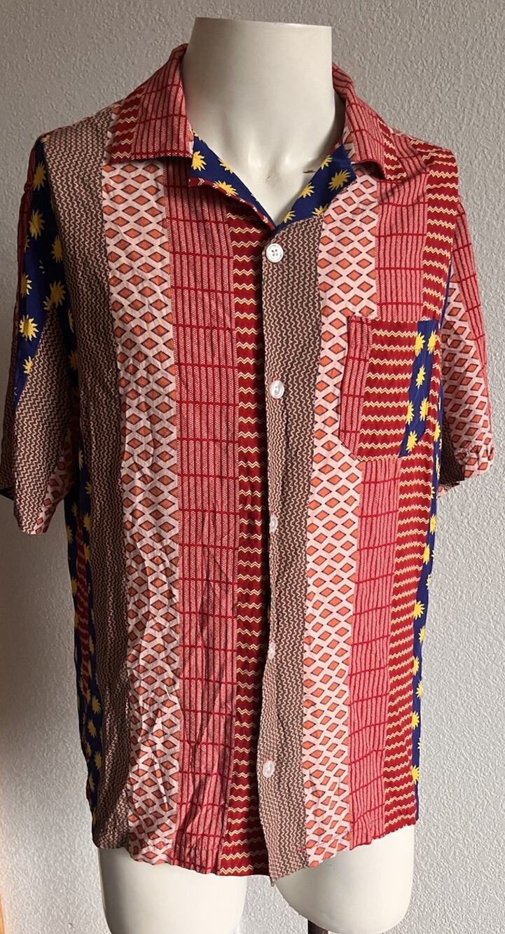 OAS The Cuba Shirt Mens M Multicolor Viscose Resort Camp Collar Geometric Print
